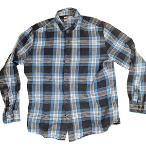 Amazon‎ Essentials Shirt Mens Medium Blue Black Plaid Flannel Button Down Casual
